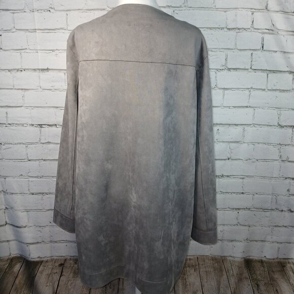 WOMENS LONG JACKET/COAT BY JOHN MARK, GRAY FAUX SUEDE SIZE MED - Picture 4 of 8